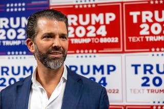 Donald Trump Jr campaigning for his father in Charleston, South Carolina in February 2024